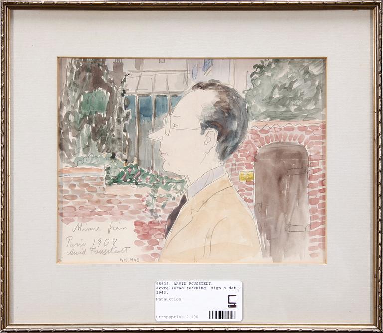 ARVID FOUGSTEDT, akvarellerad teckning, sign o dat 1943.