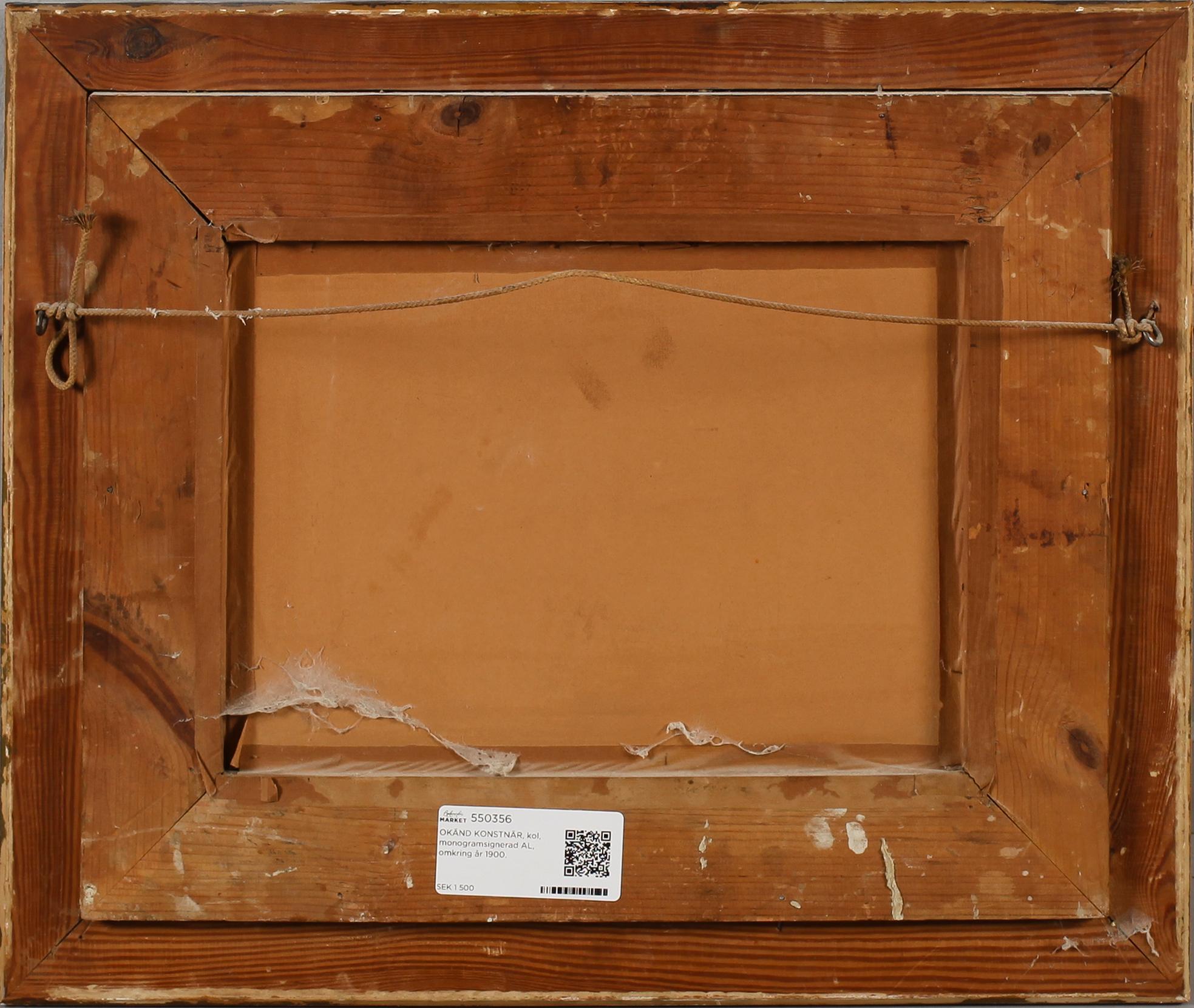 OKÄND KONSTNÄR, kol, monogramsignerad AL, omkring år 1900.