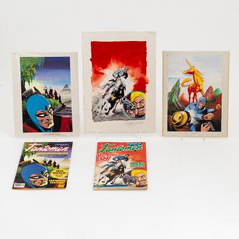 Rolf Gohs, gouache & inkk, 3, signed. Covers for Fantomen, 1980's.
