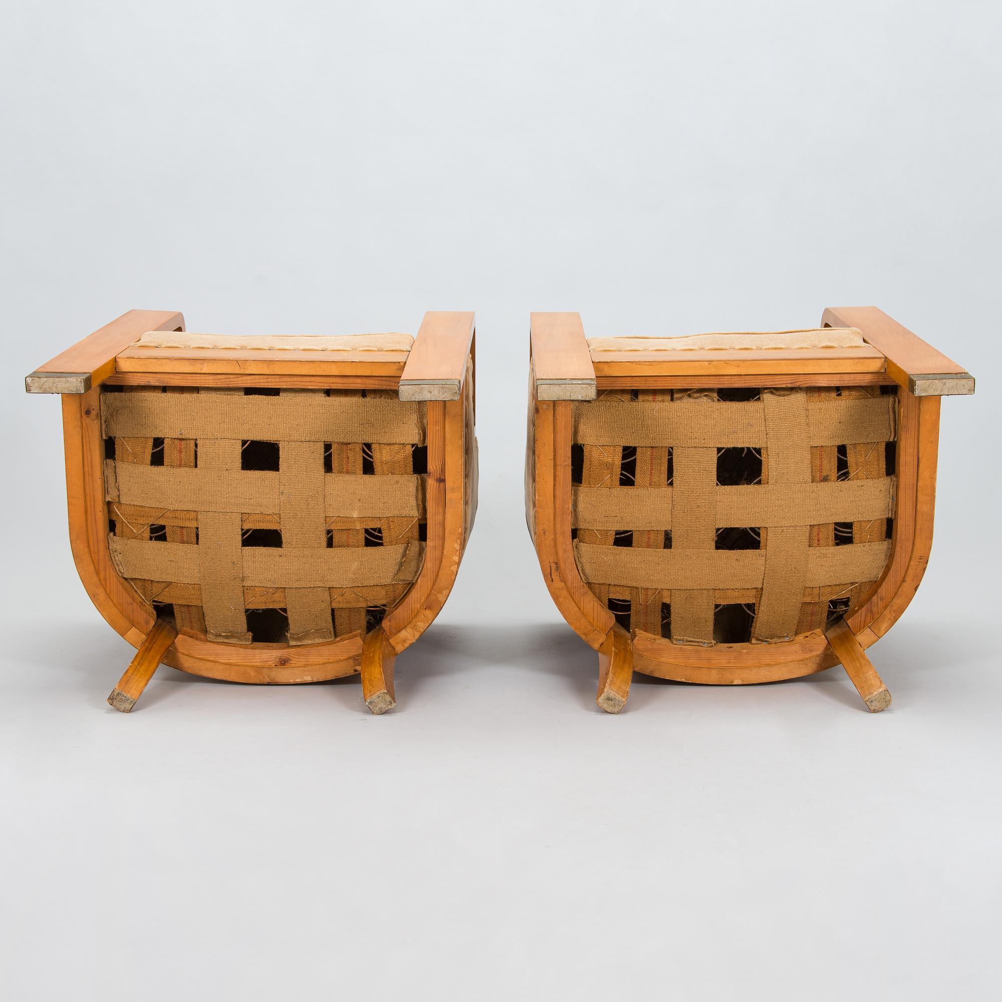 Adolf Koskinen, a pair of armchairs, manufactured by Elias Hollo Puunjalostustehdas, Finland, 1920s.