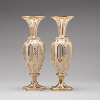 A pair of cut and gilded glass vases, 19th Century, possibly Russian.