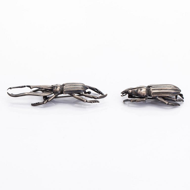 Brooches, beetles, 2 pcs, silver, A. Tillander, Helsinki 1953.