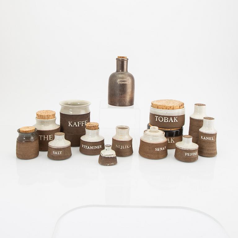 Signe Persson-Melin, a set of 13+1 different ceramic spice jars 1950/60s.