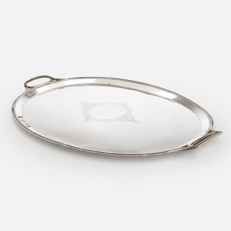 A Khlebnikov silver tray, with the Imperial court supplier's mark, Moscow 1888.