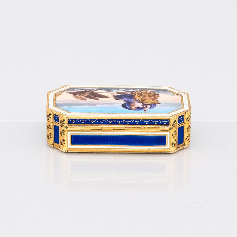 Dosa, guld och emalj, otydlig mästarstämpel troligen Hanau, 1800-talets början, empire.