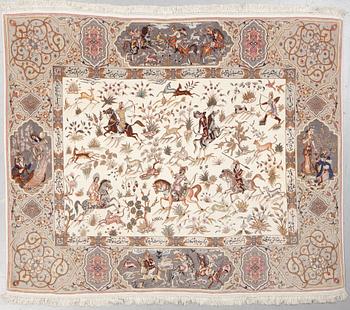 A carpet, Tabriz, figural, part silk, figural, ca 208 x 164 cm.