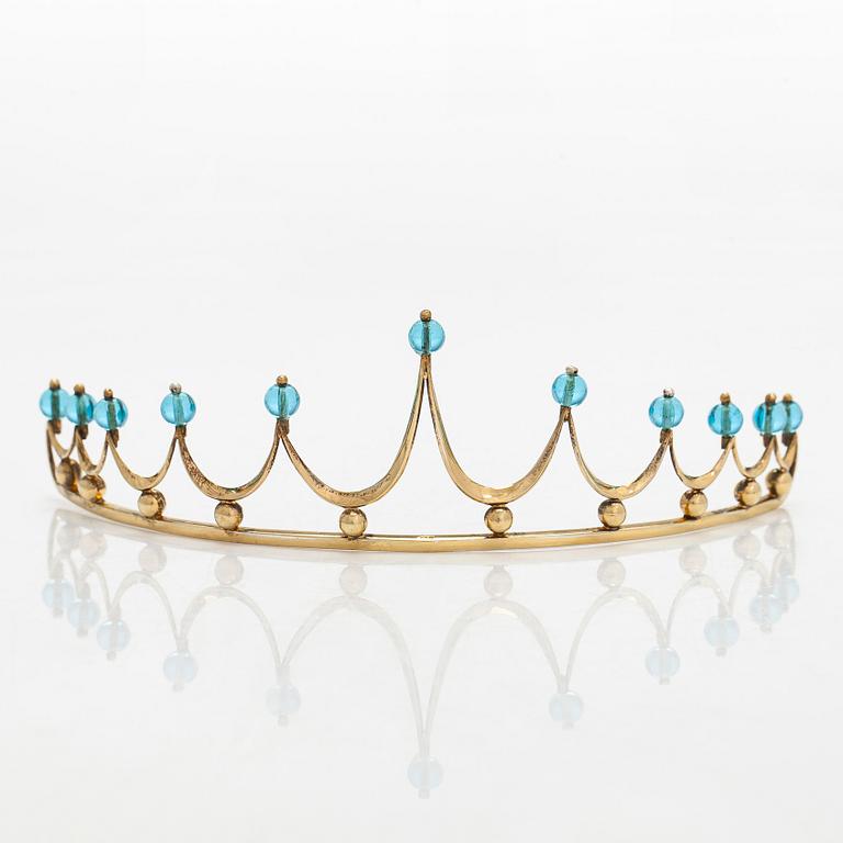 A gilded sterling silver tiara with topazes.