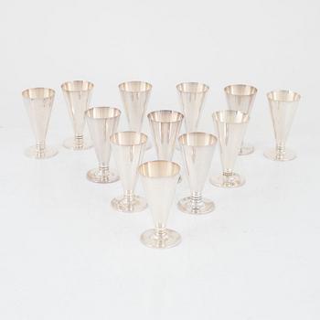 Tore Eldh, snapsglas, 12 st, silver, K&EC, Göteborg, 1949-1958.