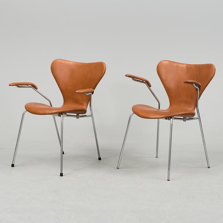 A set of five armchairs by Arne Jacobsen for Fritz Hansen, Denmark, 1981.
