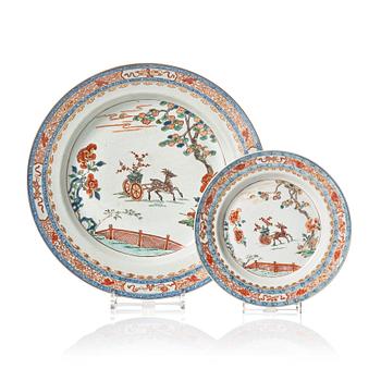 1188. An imari verte dish and plate, Qing dynasty, early 18th Century.