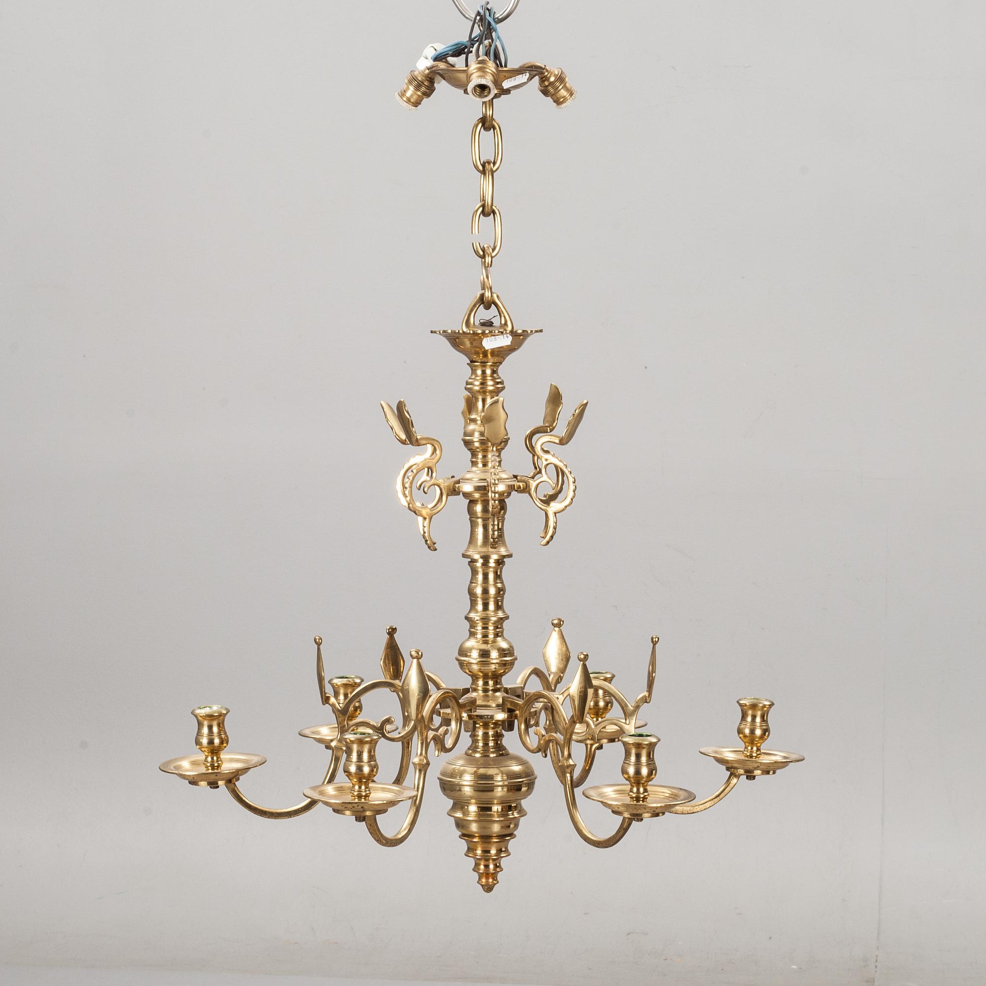 TAKKRONA, barockstil, mässing. 1900-tal.