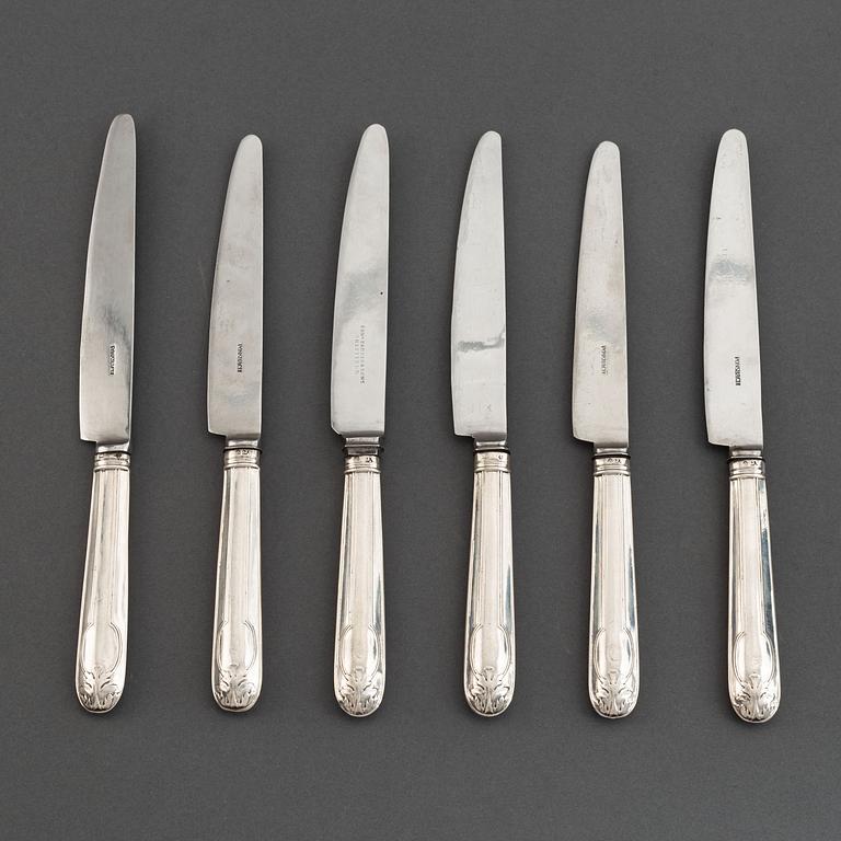 AI Björkman, matknivar, 6 st, silver, Gammal Fransk,  Stockholm 1829.