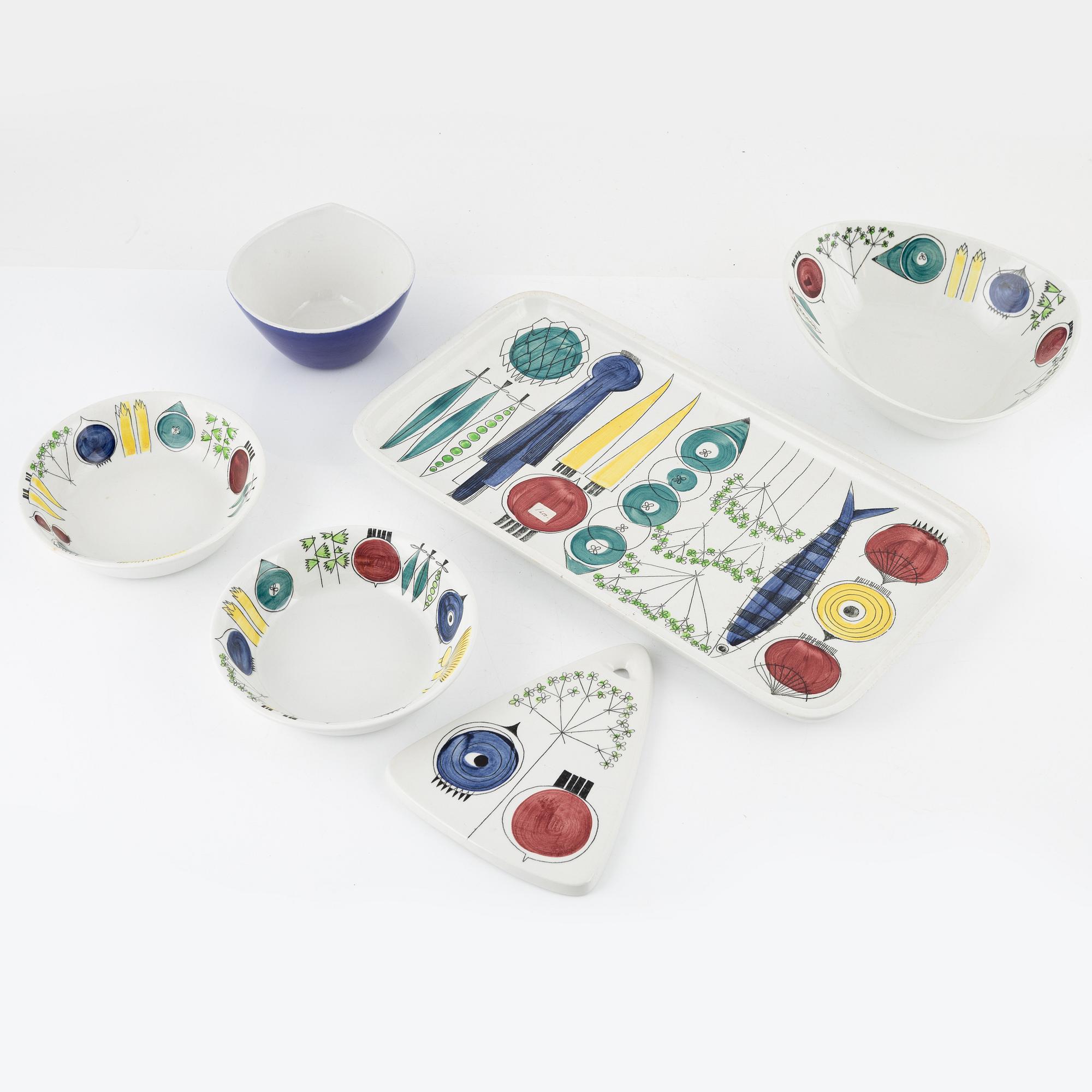 Marianne Westman, servisdelar, 10 delar, flintgods, "Picknick", Rörstrand, 1900-talets andra hälft.