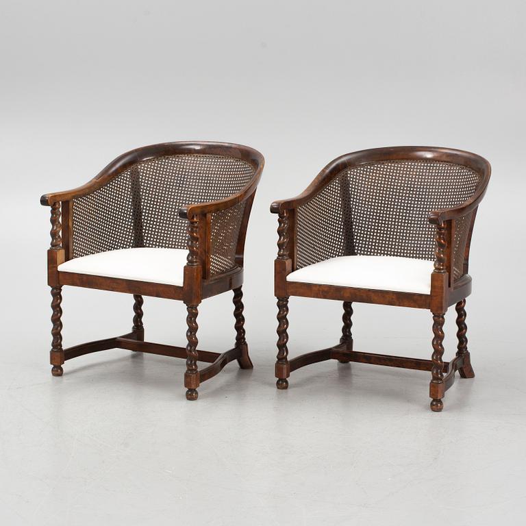A pair of 1920's armchairs, Gemla Diö, Sweden.