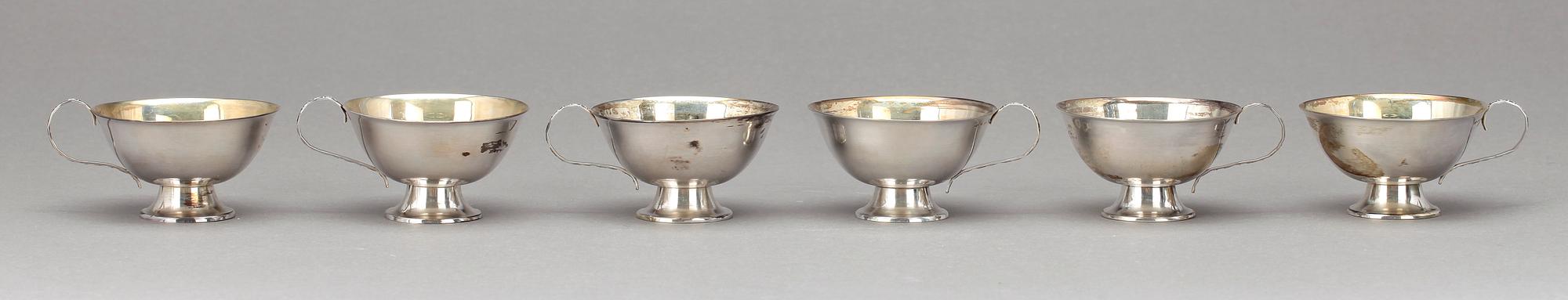 PUNSCHKOPPAR, 6 st, silver, Stockholm 1956. Vikt 226 gram.