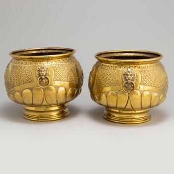 Two 19th century brass flower pots.