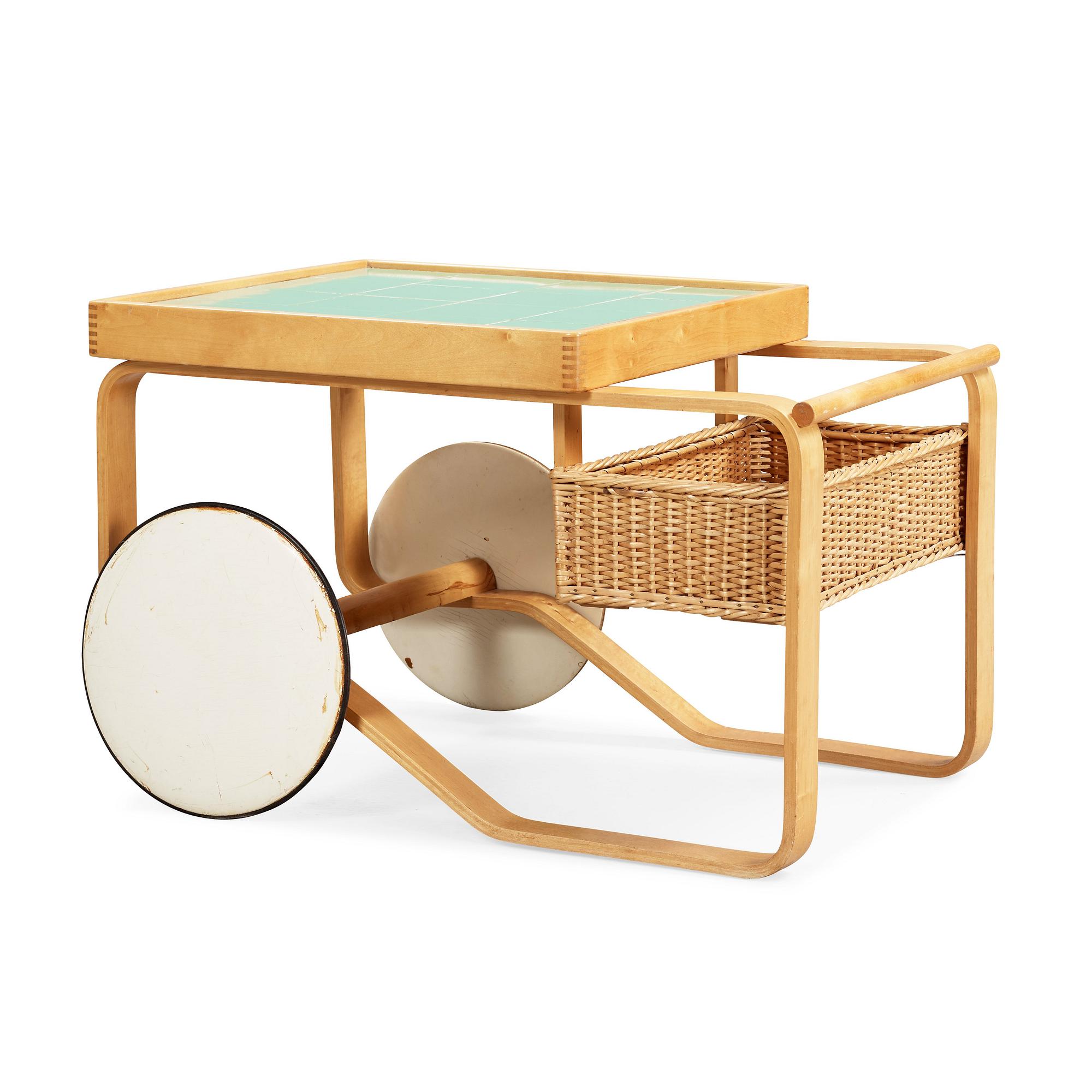 An Alvar Aalto birch serving trolley, made on license by Aalto design Hedemora on behalf of Artek, Sweden 1946-56.