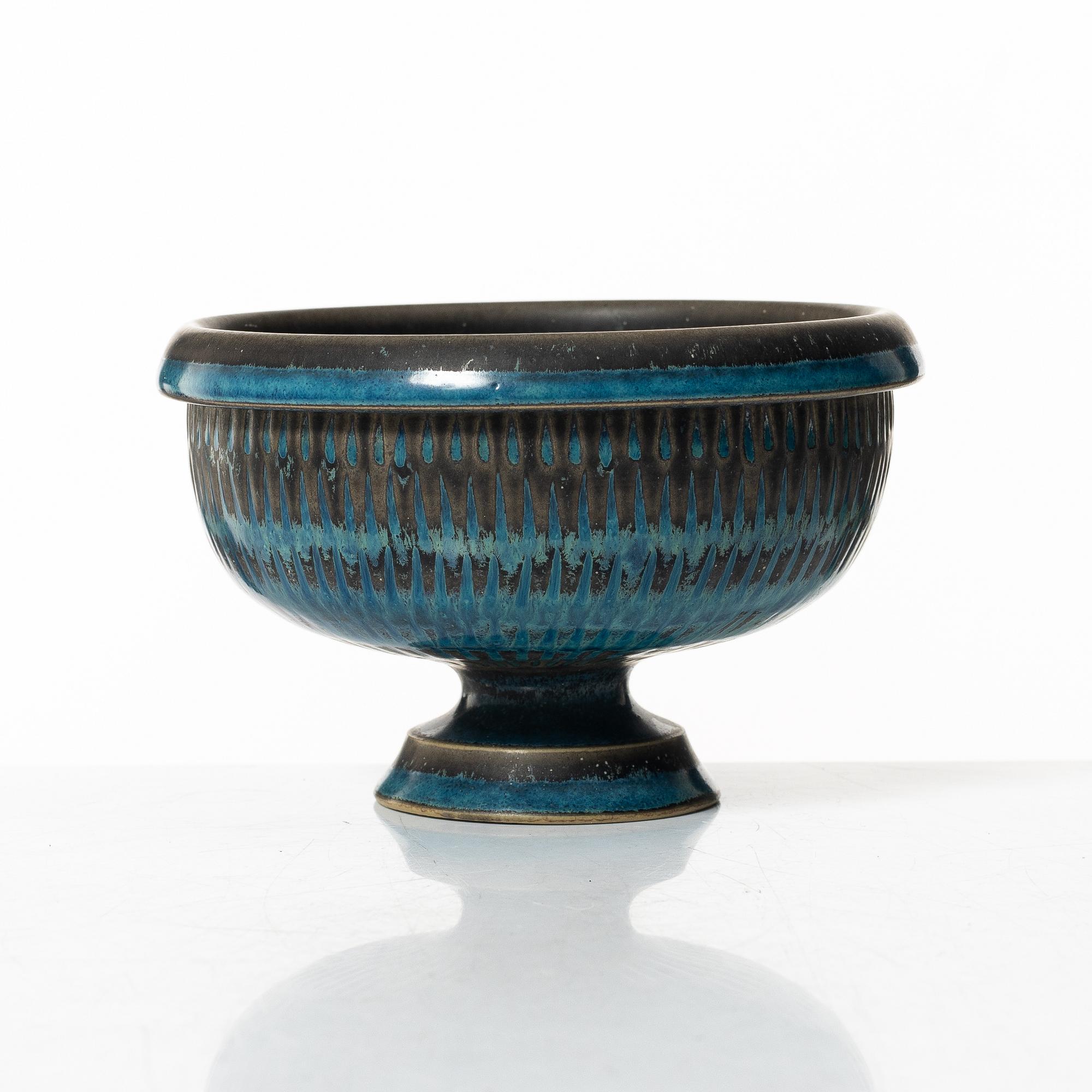 Stig Lindberg, skål på fot, stengods, Gustavsbergs Studio 1964.