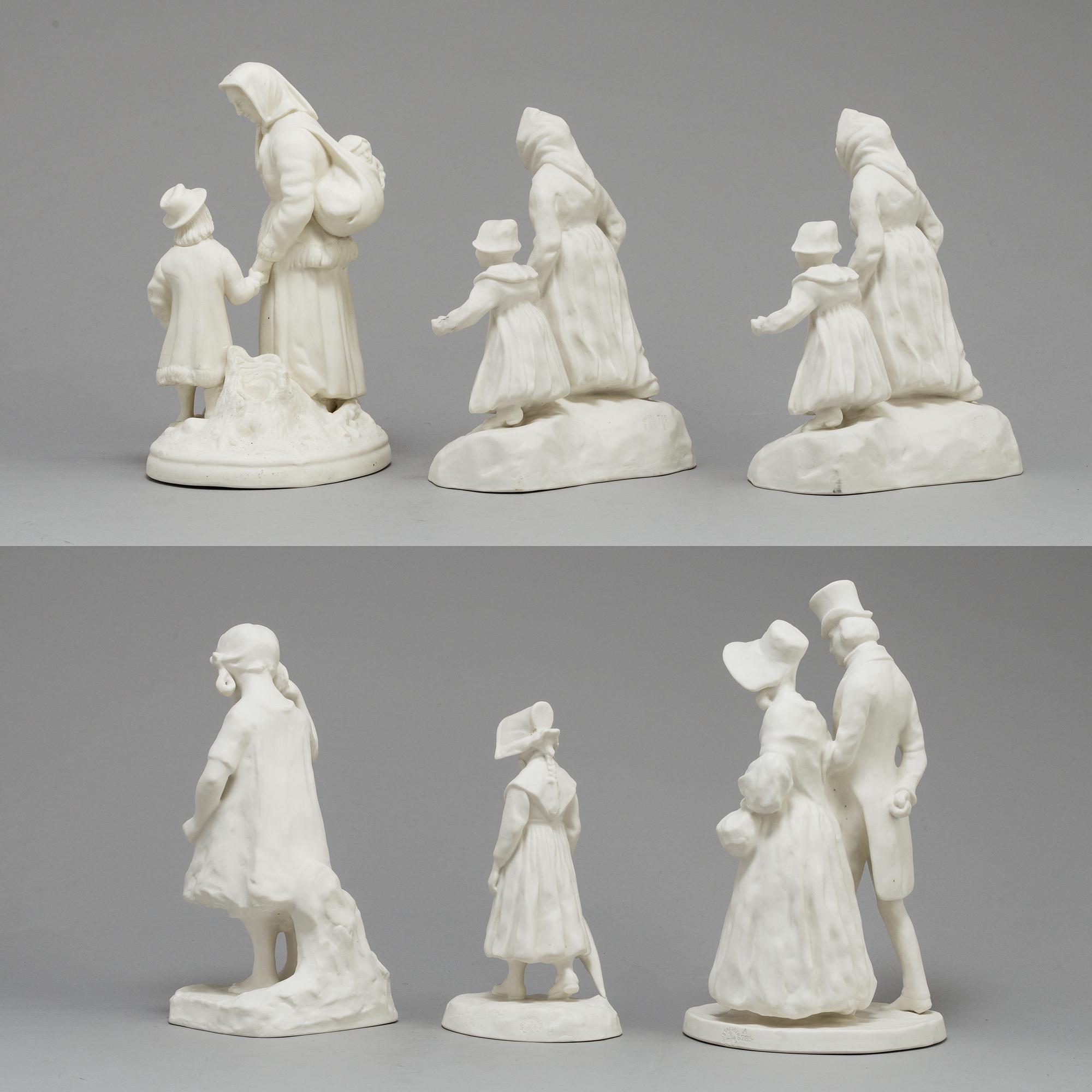 SIX PARIAN FIGURES, Gustafsberg and Rörstrand, early 20th century.