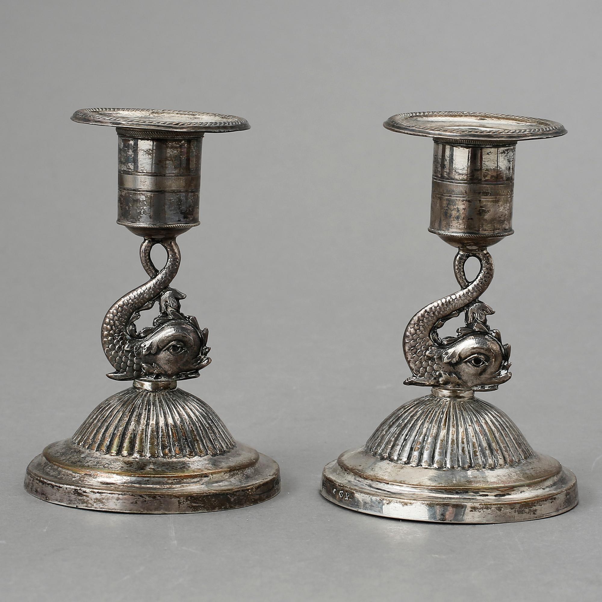 LJUSSTAKAR, ett par, silver. Empire, Johan Petter Grönwall, 1821.