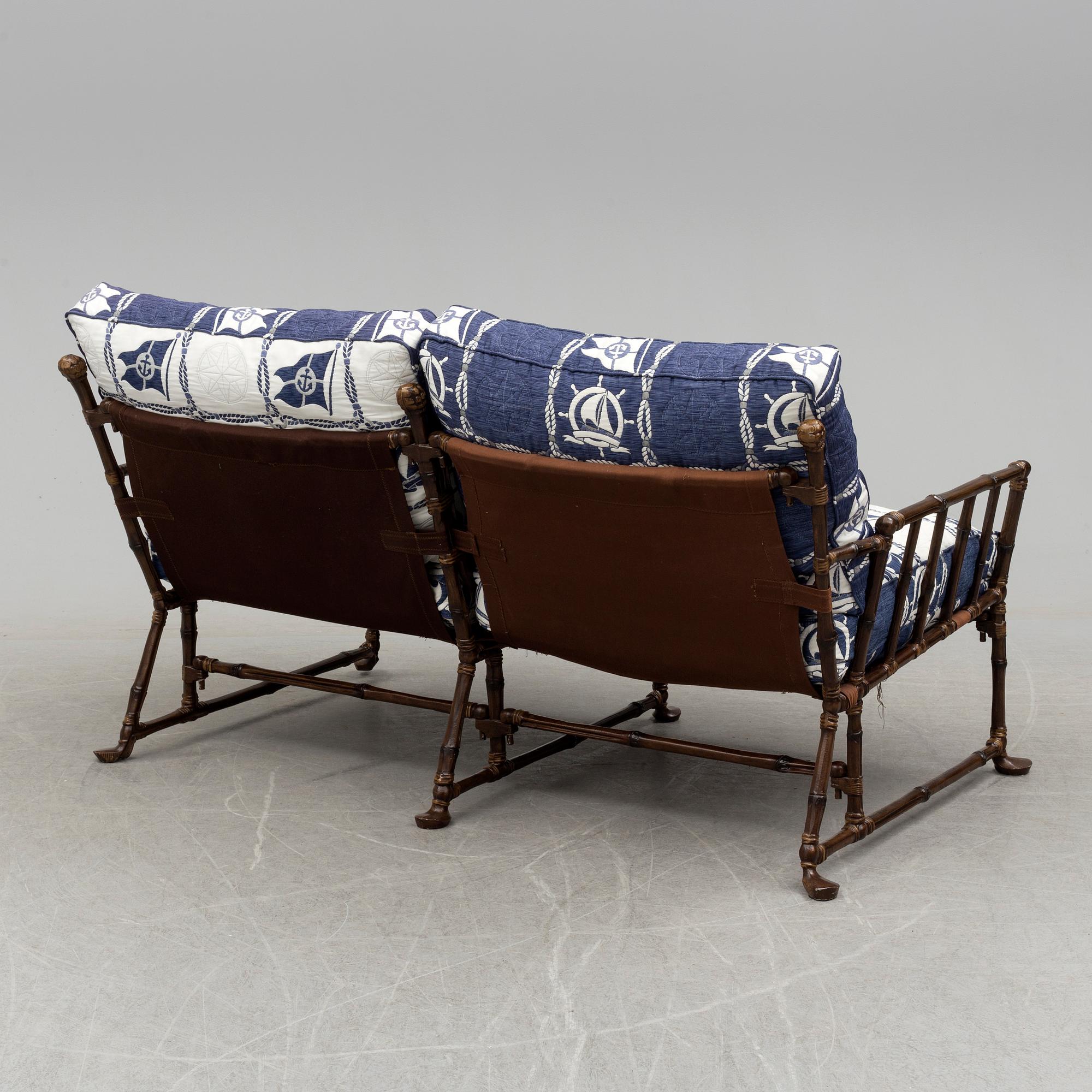 A contemporary bamboo imitating garden sofa.