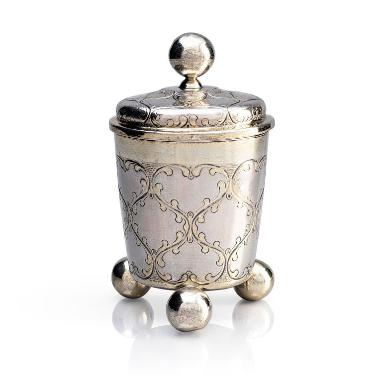 Beaker with lid, parcel-gilt silver, unidentified maker's mark AGM, possibly Lüneburg 18th century.