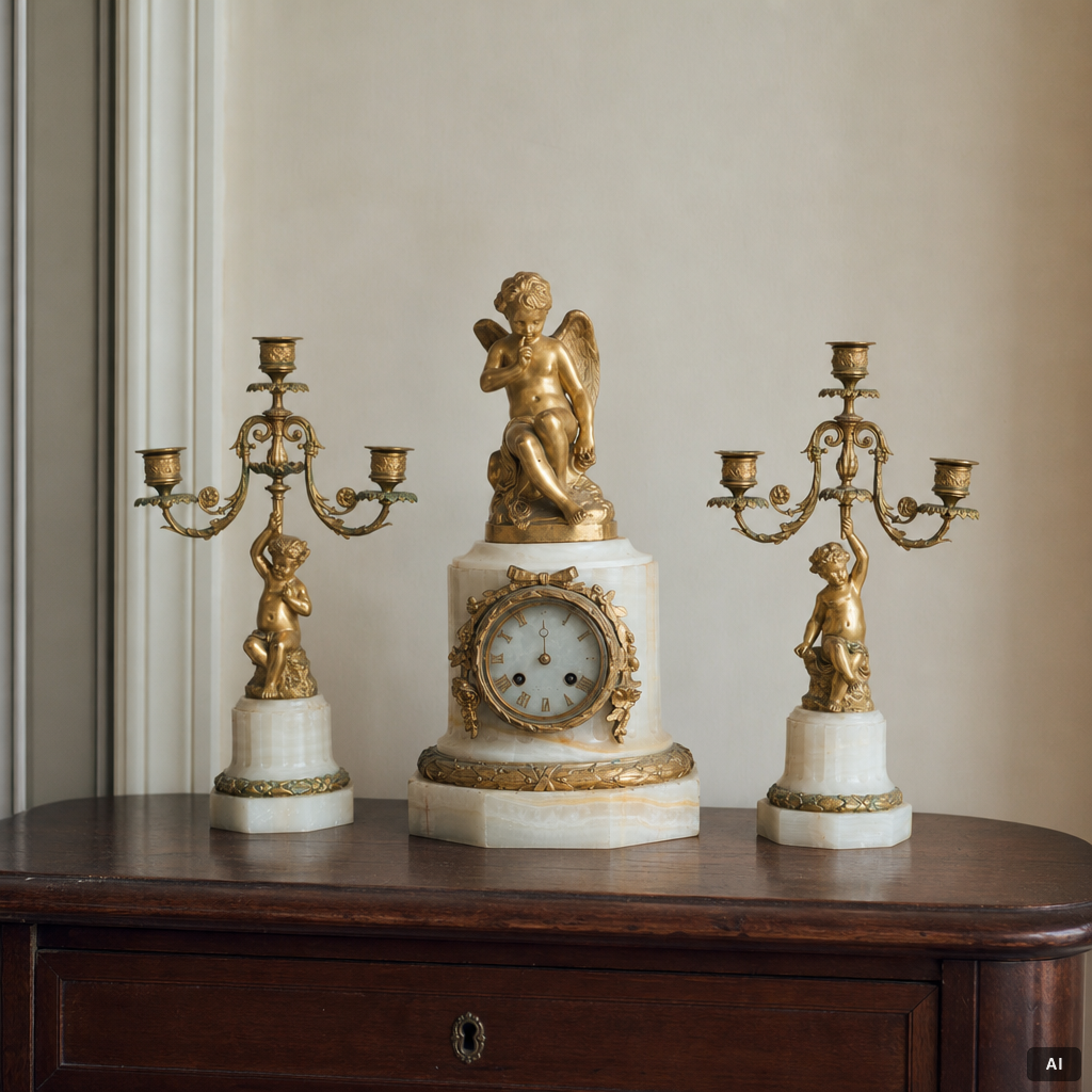 A three piece table garniture, circa 1900.