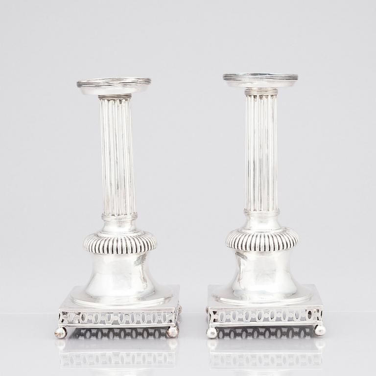 A pair of Swedish 18th century silver candlesticks, mark of Petter Eneroth, Stockholm 1800.