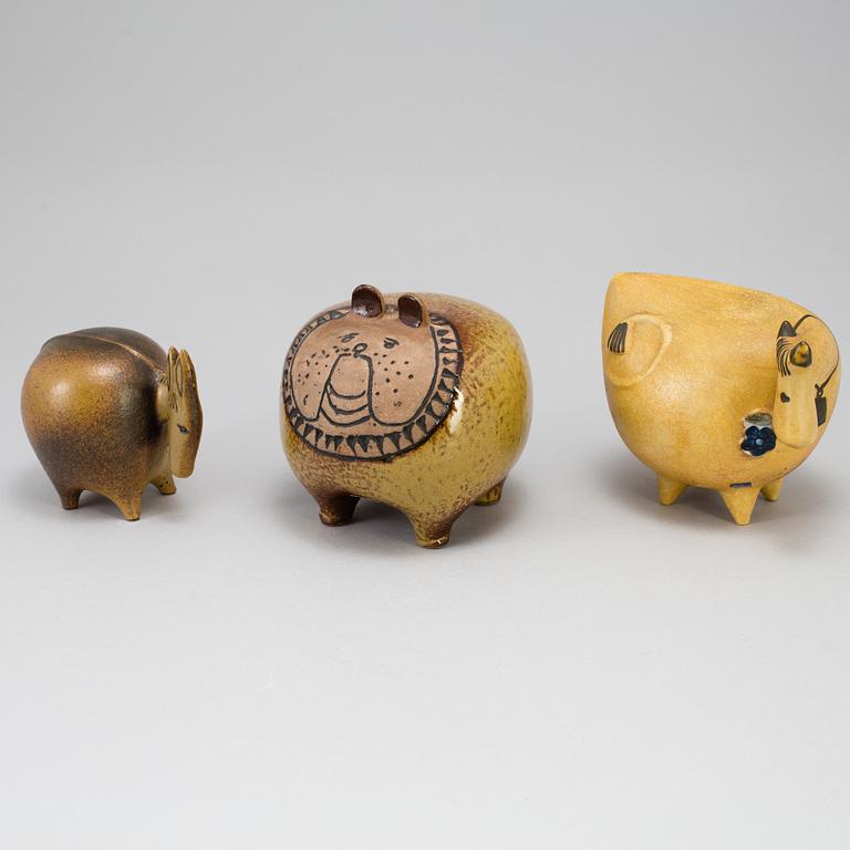 A set of three "Stora Zoo" stoneware figurines by Lisa Larson for Gustavsberg.