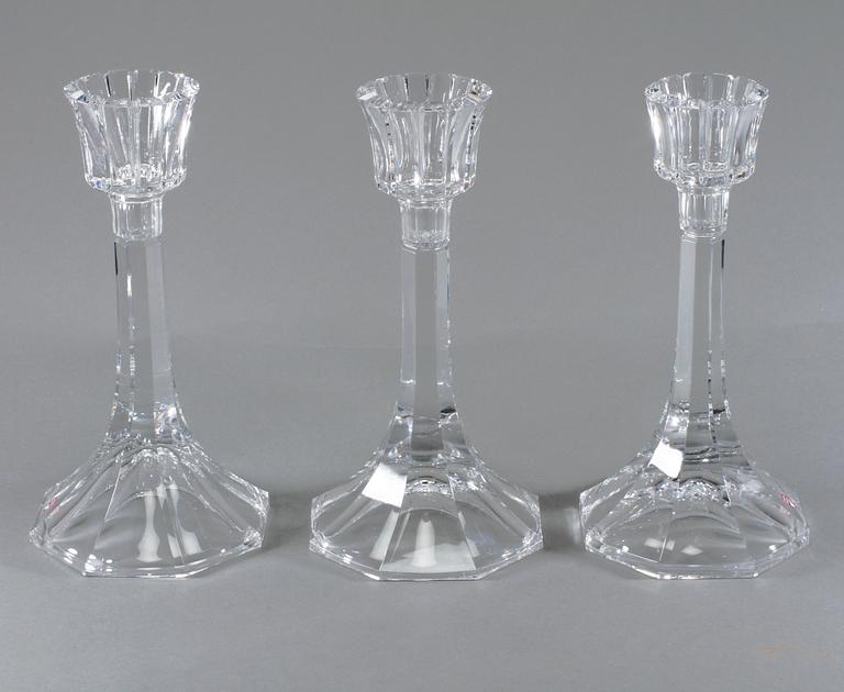 LJUSSTAKAR, 3 st, glas, Gunnar Cyrén, Orrefors, signerade och numrerade, 1900-talets slut.