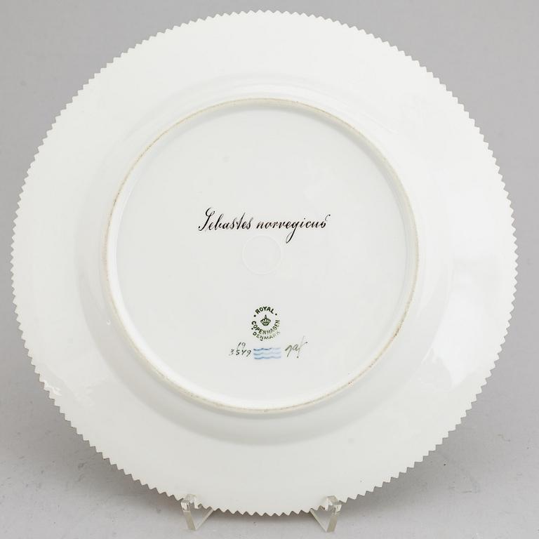 ROYAL COPENHAGEN, tallrikar, sex stycken, porslin. "Fauna Danica", Kunglig Dansk, 1900-tal.