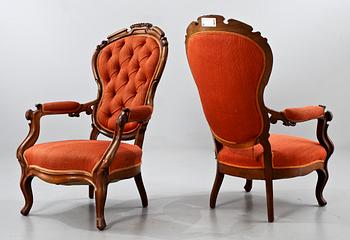 FÅTÖLJER, ett par, nyrokoko, 1800-talets andra hälft.