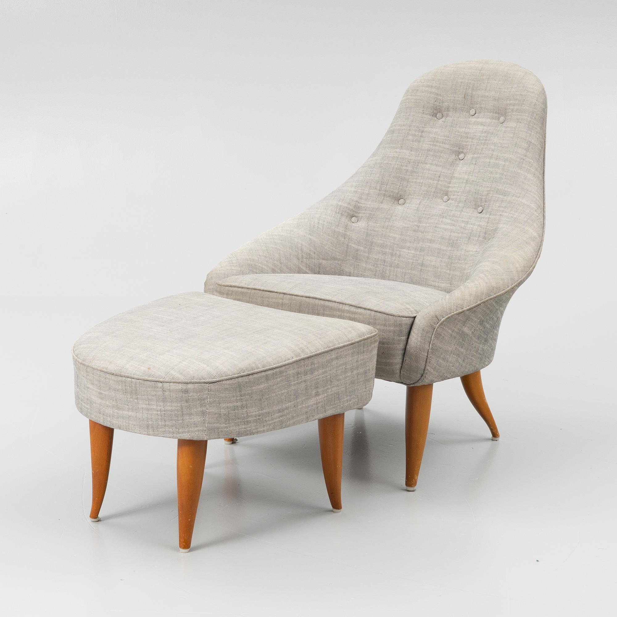 Kerstin Hörlin-Holmquist, a 'Lilla Eva' armchair and a 'Fikonlövet' ottoman, Triva, Nordiska Kompaniet.