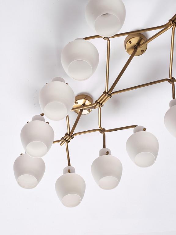 Hans Bergström, a rare and monumental ceiling lamp, ateljé Lyktan, Sweden, 1940-50s.