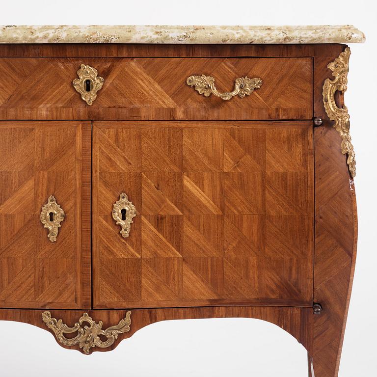 A Swedish rococo parquetry and ormolu-mounted commode, later part of the 18th century.