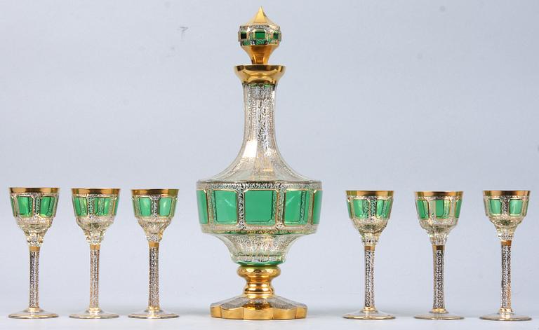 KARAFF samt GLAS, 6 st, 1900-tal.