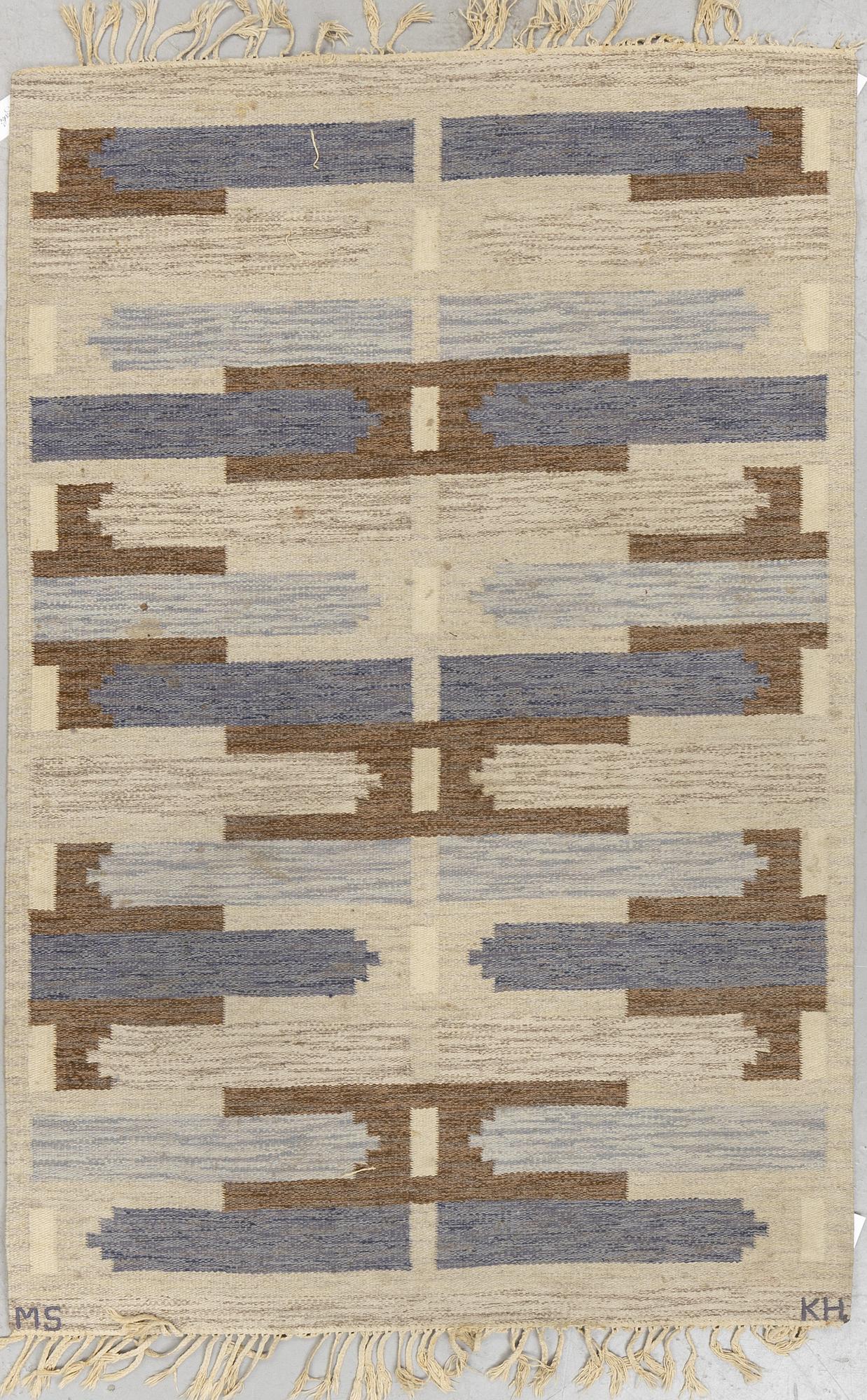 Mary Sandberg, a carpet, flat weave, ca 197 x 131 cm, signed MS KH.