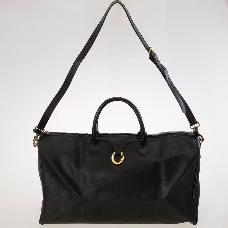 CHRISTIAN DIOR Black Monogram Coated Canvas Duffel Bag.