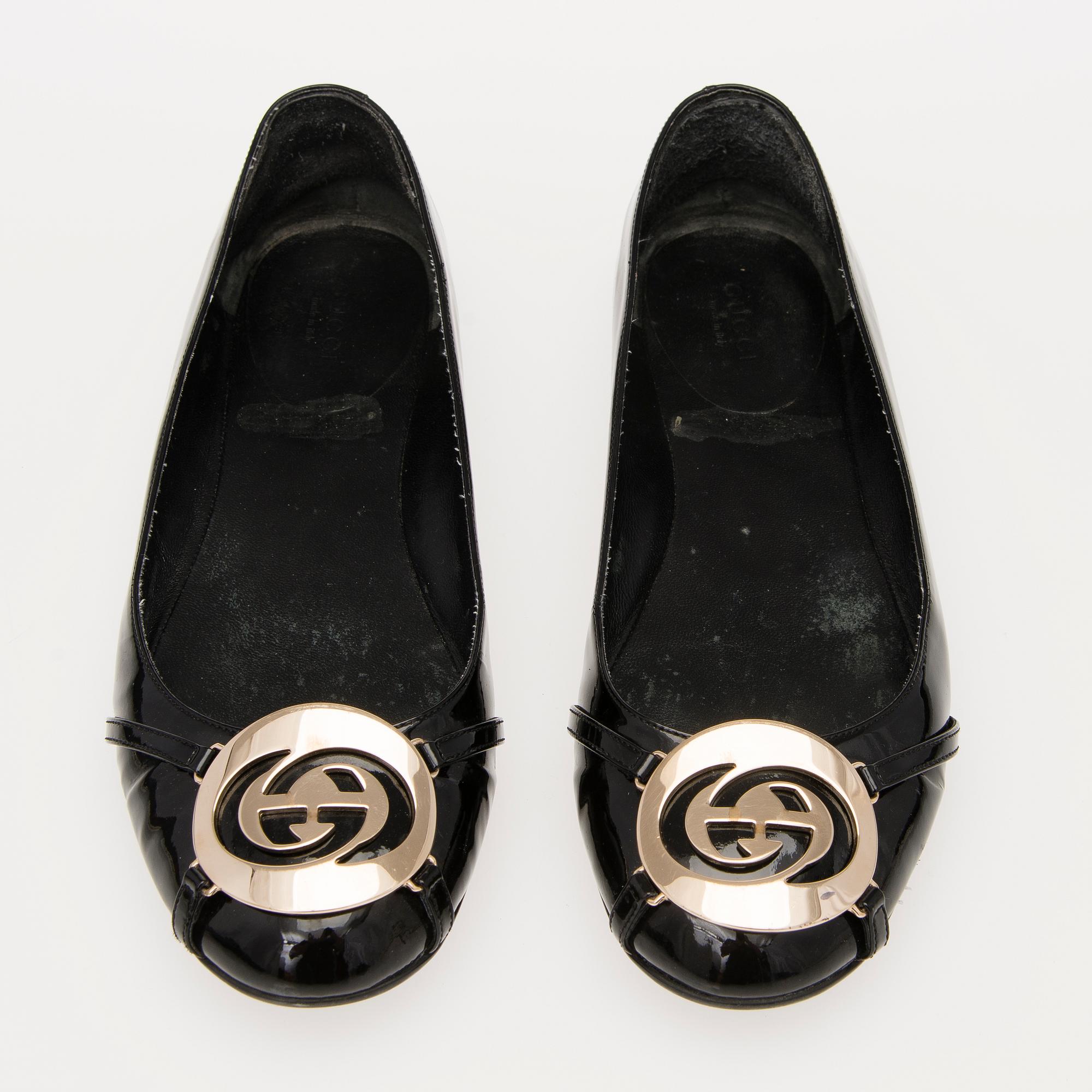 A Pair of Black Leather Ballerinas, size 40.