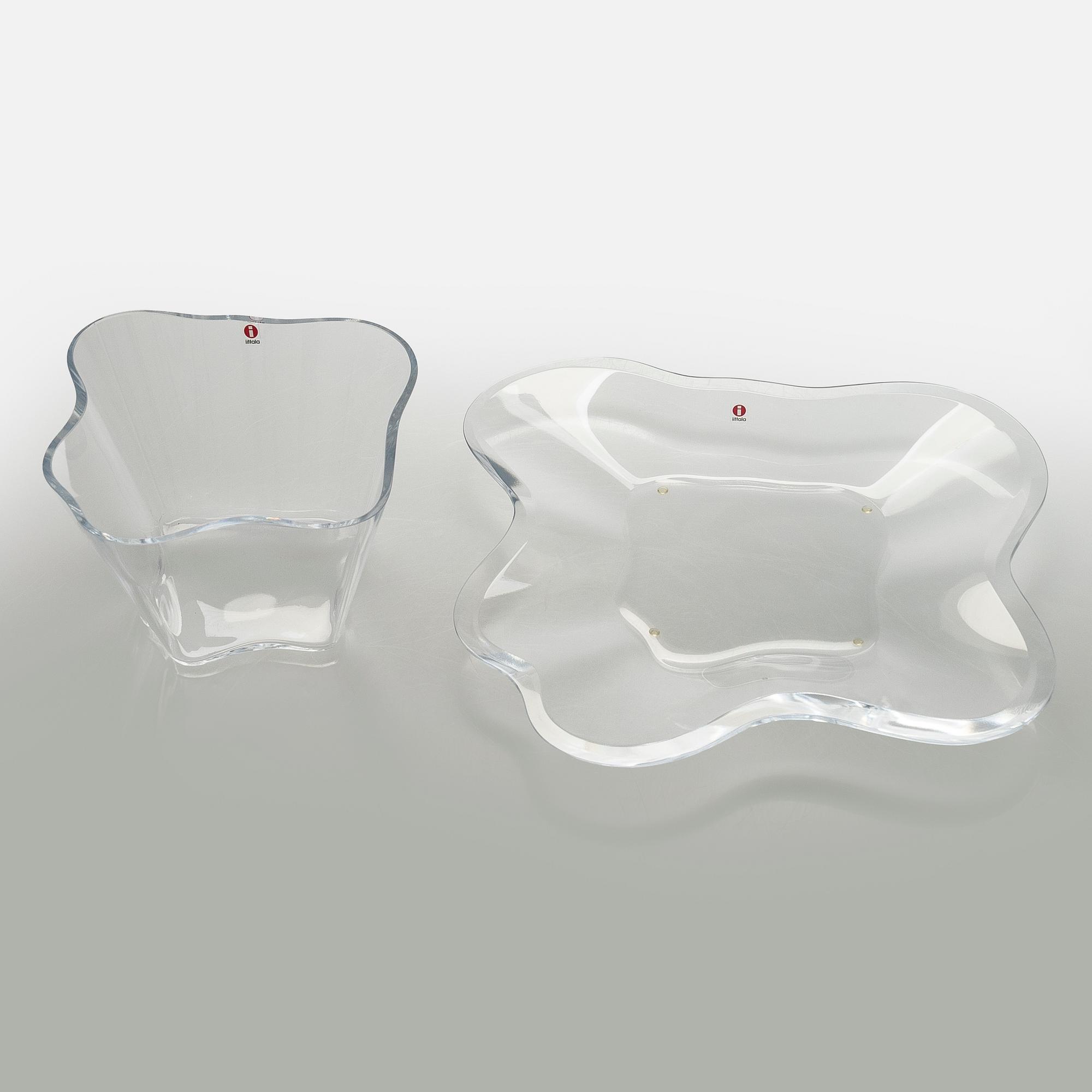 Alvar Aalto, art glass, two parts of the “Aalto Flower”, signed Alvar Aalto Iittala.