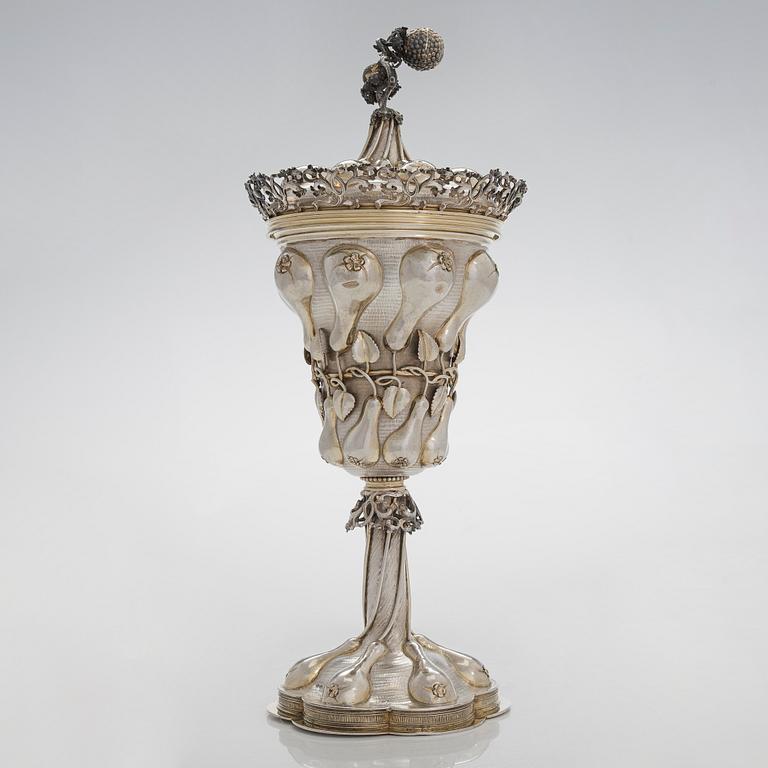 An early 20th-century parcel-gilt silver standing cup, maker's mark presumably Ludwig Neresheimer & Co, Hanau, Germany.