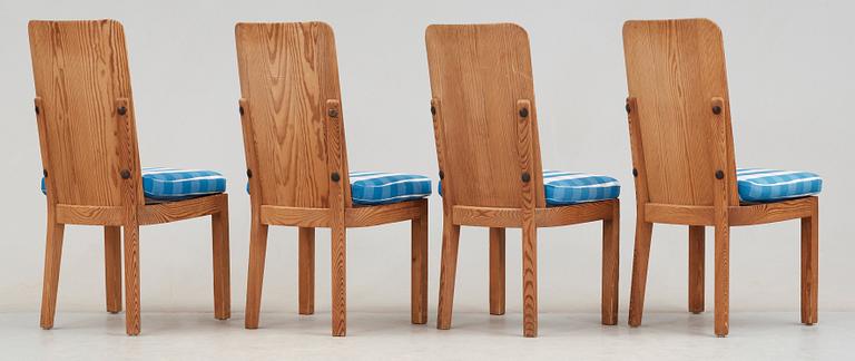 A set of four stained pine chairs, 'Lovö', Nordiska Kompaniet, 1930's.