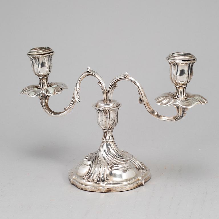 A rococo style silver candelabra, marked CG Hallberg, Stockholm 1928.
