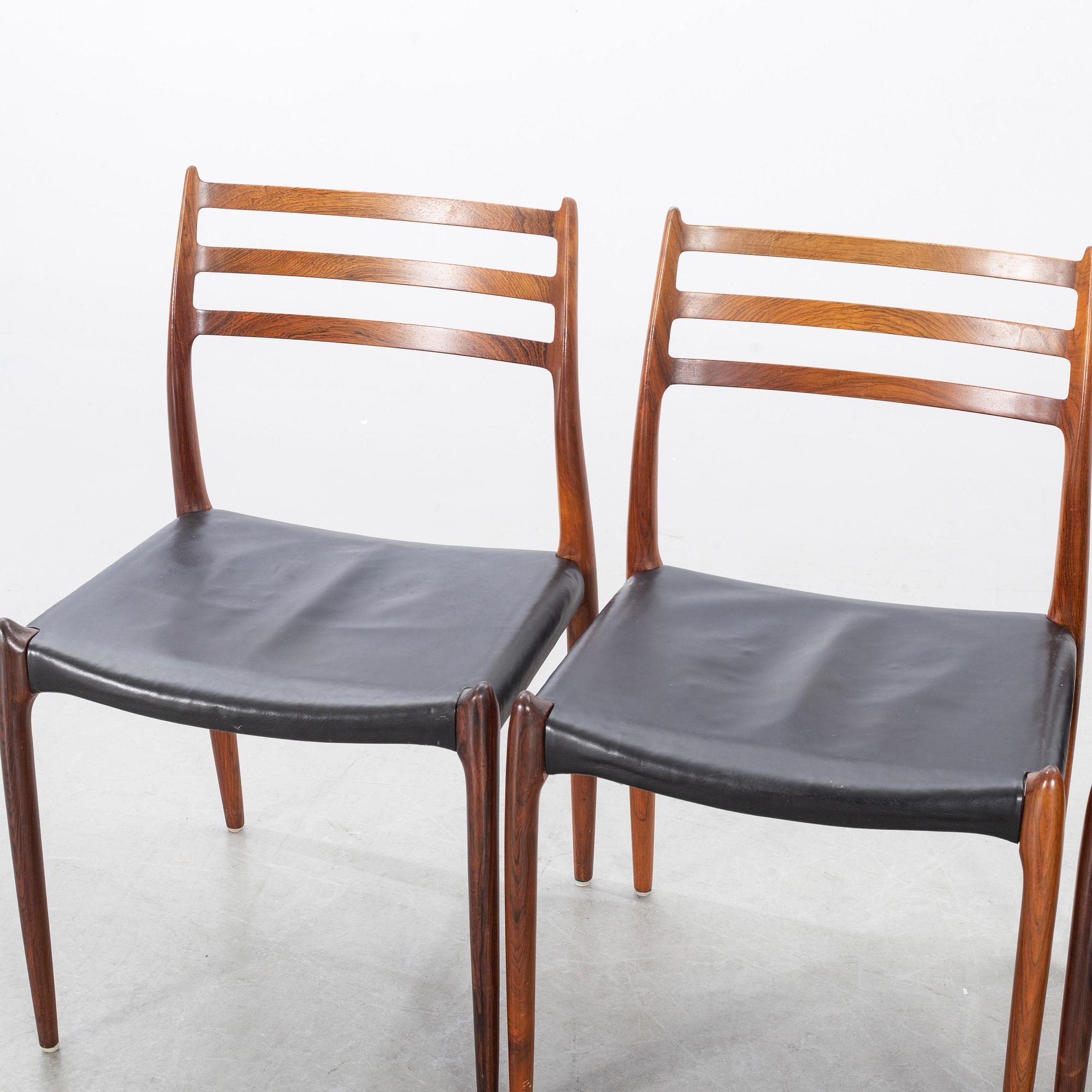 A Table from Slagelse Möbelvaerk A/S and 4 chairs, Niels Otto Møller, JL Møller. Denmark, 1960's.