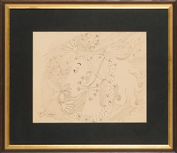 Birger Kaipiainen, teckning, tusch signerad BK -44.