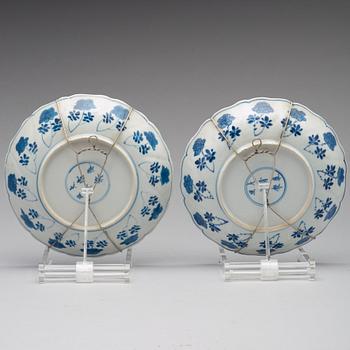 Two blue and white dishes, Qing dynasty, Kangxi mark and period (1662-1722).