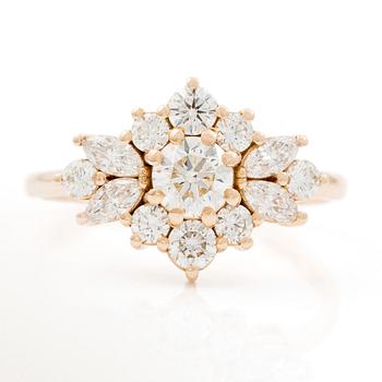 Ring in 14K rose gold in the form of a flower set with brilliant-cut and marquise-cut diamonds.