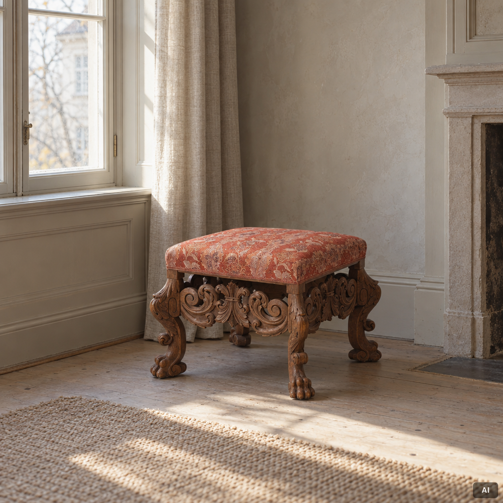 Five Baroque style stools, circa 1900.