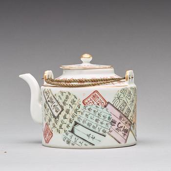 A famille rose 'bapo' teapot with cover, late Qing dynasty, Tongzhi (1862-74), mark and period.