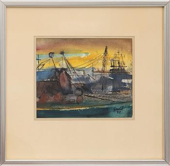 Bertil Gadö, Harbour scene and city scene, two pieces.